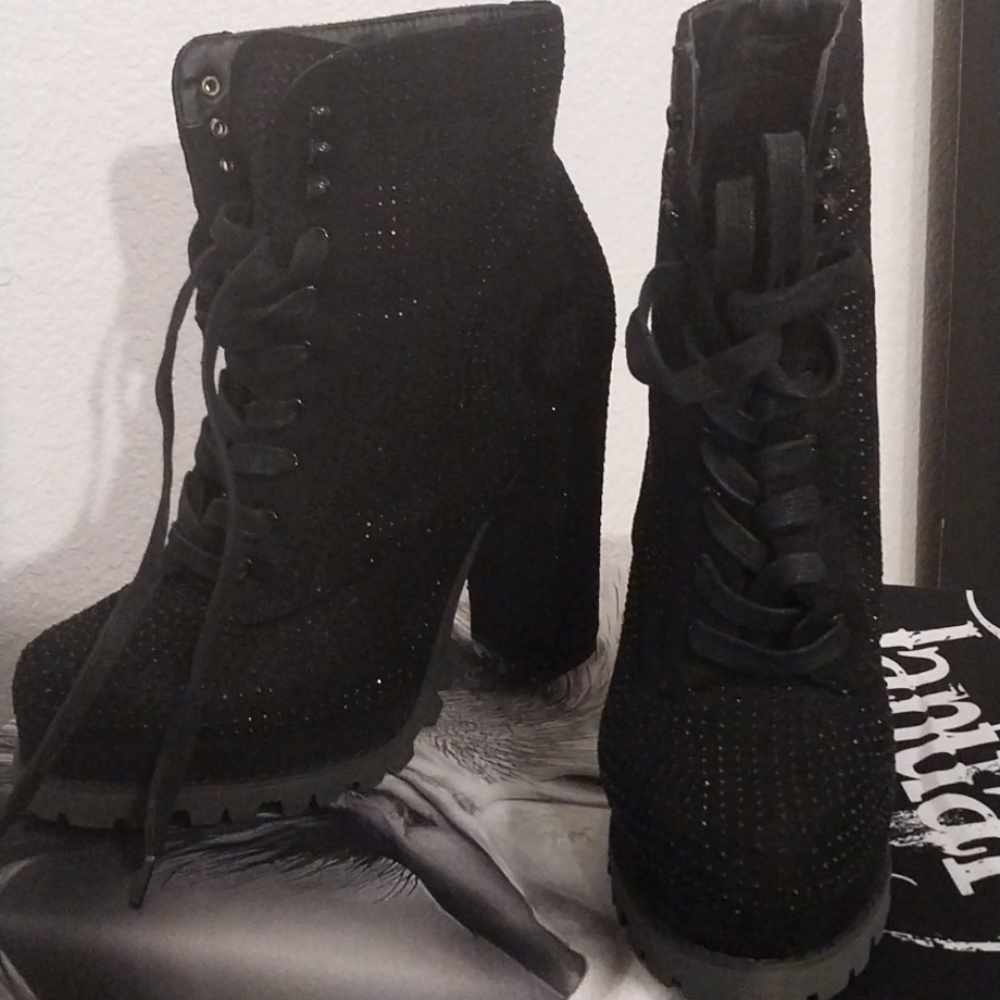 Black Glitter Ankle Boots • Size 10